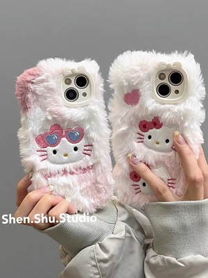 hello kitty凯蒂猫KT毛绒V30/oppo findx6pro/5/3手机壳11pro+/10真我realme gtneo5se/3/2t/v11s秋冬款q5pro