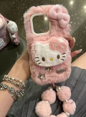 秋冬季hello kitty可爱a57毛绒A58x/a97手机壳V70S/V50女v60S真我NEO7se/gt6/5手机壳Realme15pro+/14/13/12