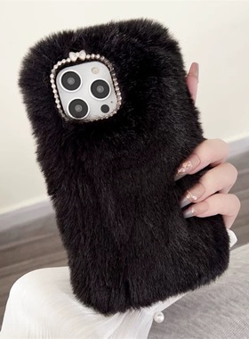 秋冬天黑色耐脏毛绒简约纯色13mini男女16pro适用iPhone15promax手机壳14plus苹果11/1+12一加ace3V情侣2pro