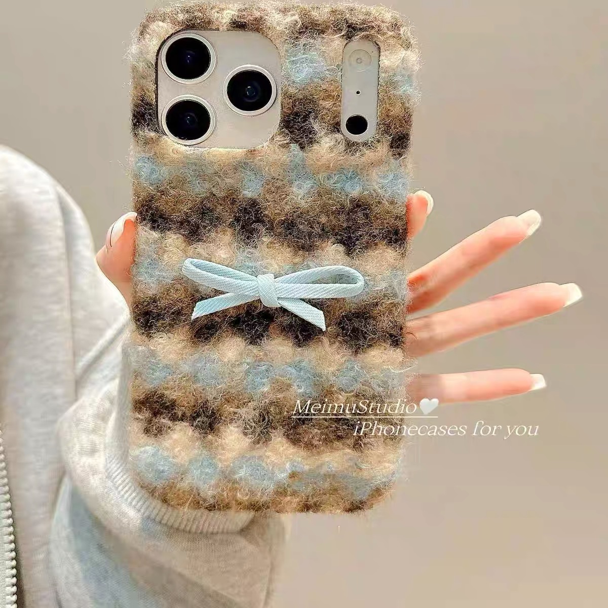 日系韩风蝴蝶结y500秋冬毛绒y50m/vivo X300pro/X200/X100s/y300Y200i手机壳vivos50/s30promini/S20/S19/s18