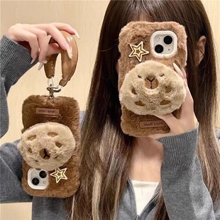 k70e 11T套 4pro 13pro turbo3适用红米note14 14ultra手机壳k60毛绒K50 13小米15 立体水豚civi5 秋冬款