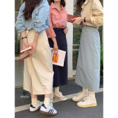 春夏季 后开叉直筒半身裙女中长裙子设计感胖mm高腰显瘦A字裙 大码