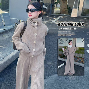 女童毛衣套装2024新款儿童洋气秋冬季女孩年服针织衫三件套