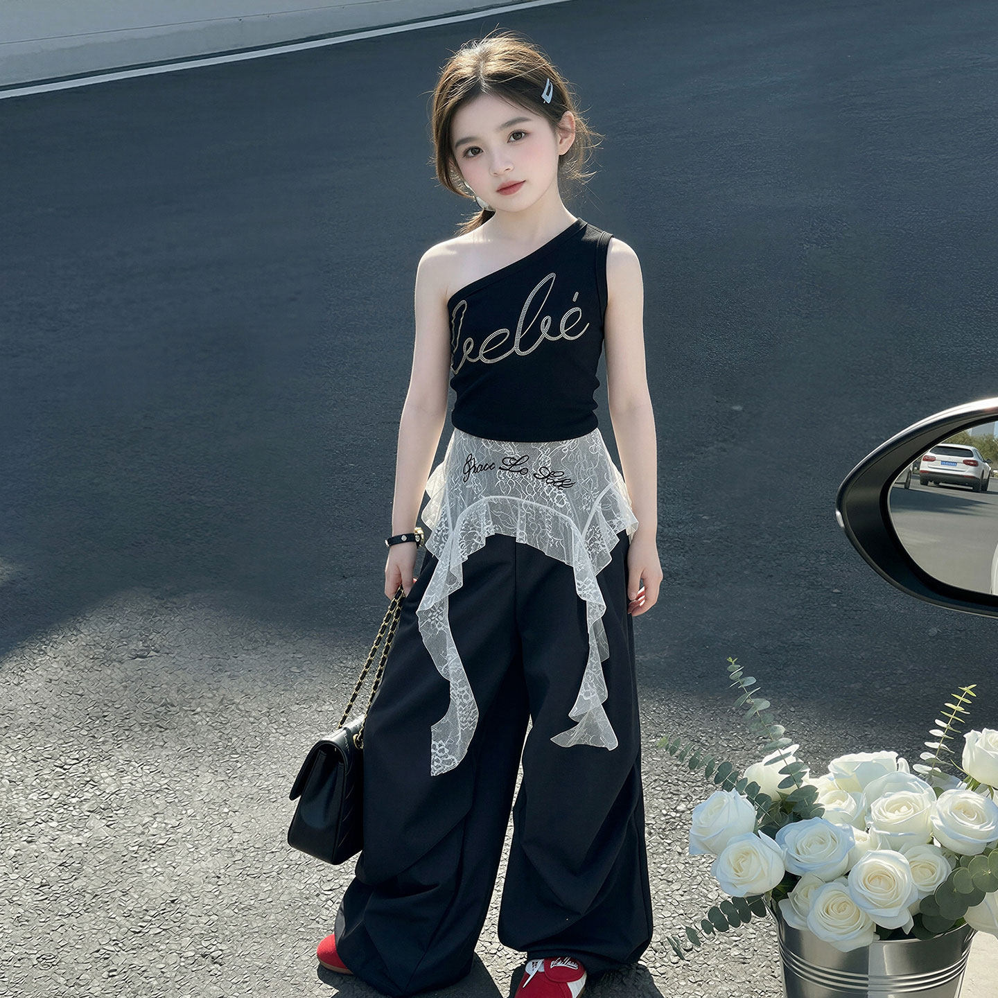 韩系蕾丝系带女童休闲裤儿童春夏装裤子2026新款阔腿裤