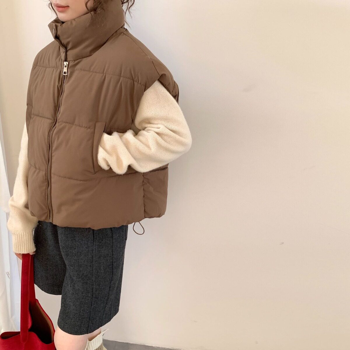 新款马甲坎肩背心冬季上衣女百搭叠穿立领棉服女ins韩系外套