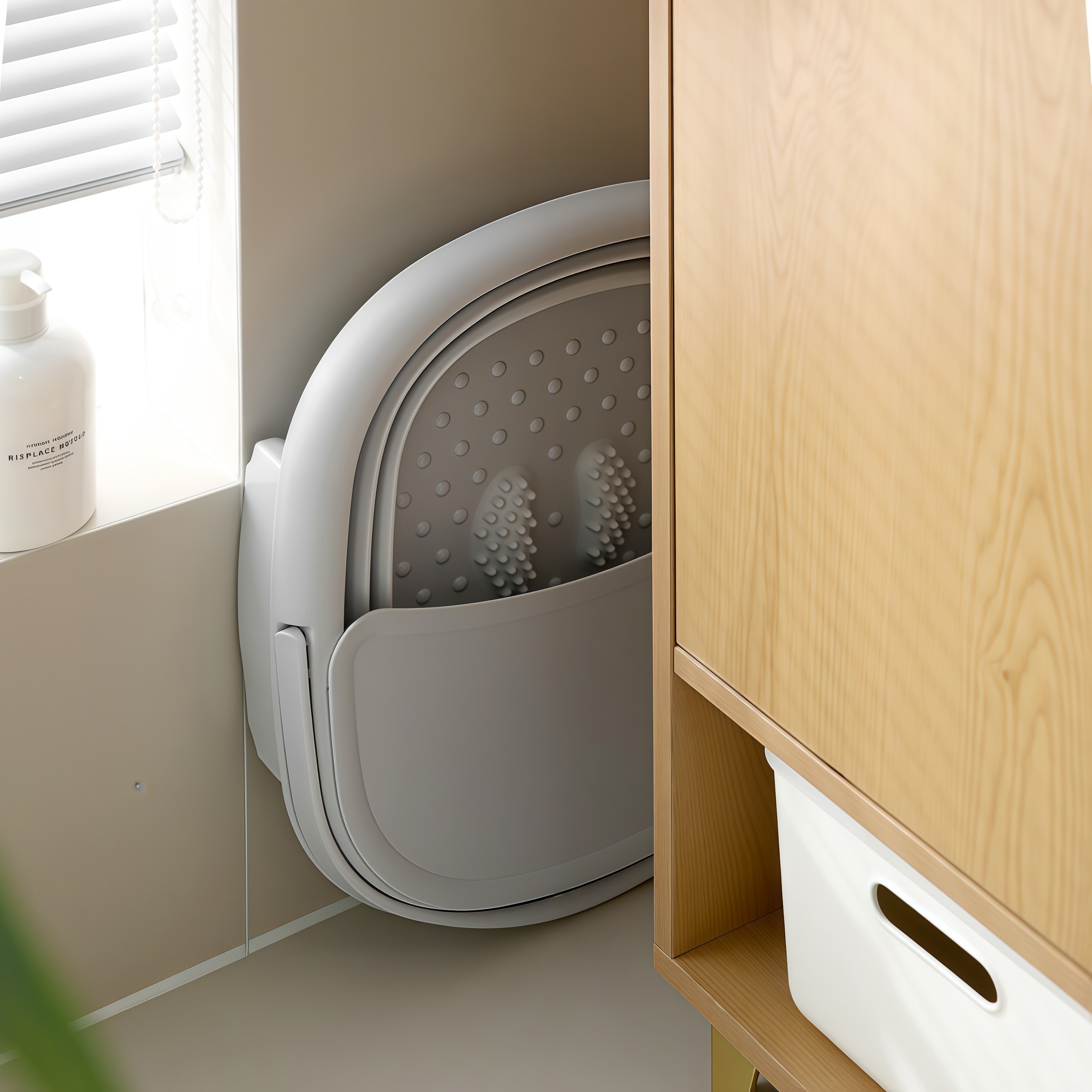 日式折叠足浴桶带盖按摩泡脚家用洗脚盆加固支架盆底微悬空带盖