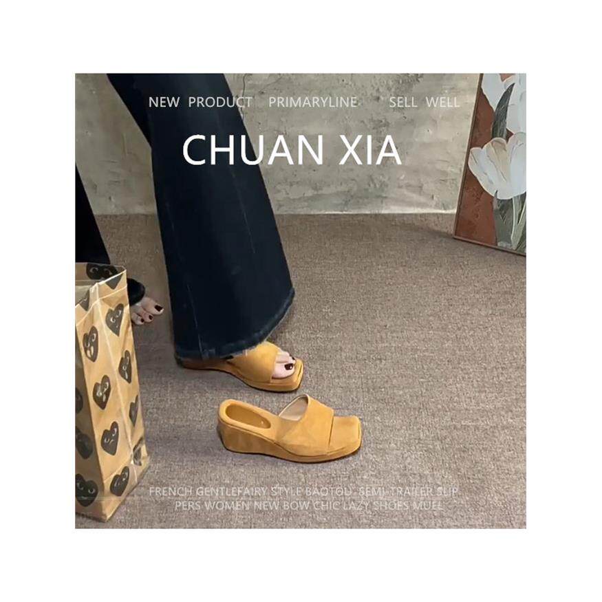 羊皮版-法式真皮坡跟凉鞋