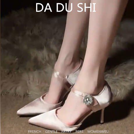 羊皮版~气质名媛风水钻高跟鞋女绝美配裙子细跟单鞋法式包头凉鞋