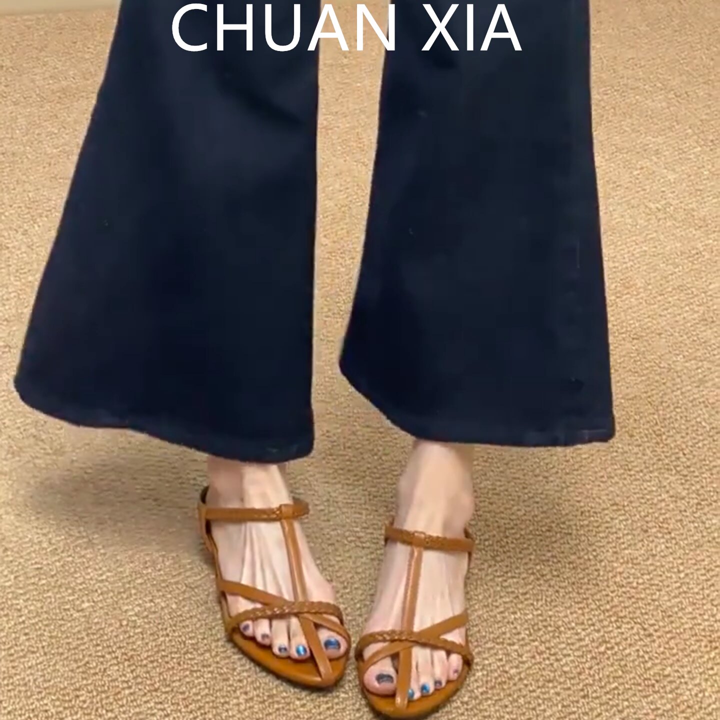 羊皮版-法式交叉带凉鞋女