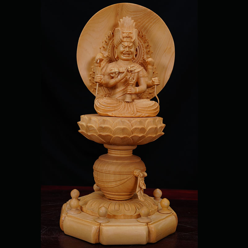 桧木精雕六臂爱染明王神像东密如法金刚摆件家居装饰品