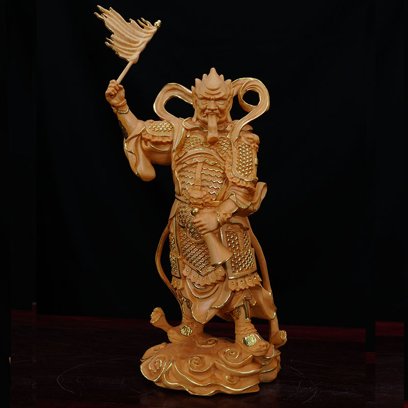 桧木精雕面然大士摆件实木雕刻鬼王面燃普度焰口大爷居家装饰工艺