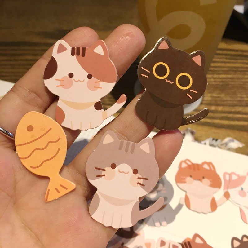 乖巧蹲蹲猫咪盒装贴纸 迷你异形 可爱 diy手账日记卡通喵星人装饰