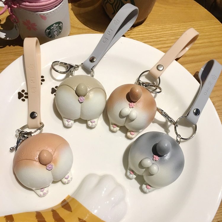 有猫 羞羞哒猫屁屁钥匙扣 搞怪猫蛋蛋立体可捏发声钥匙圈包包挂饰