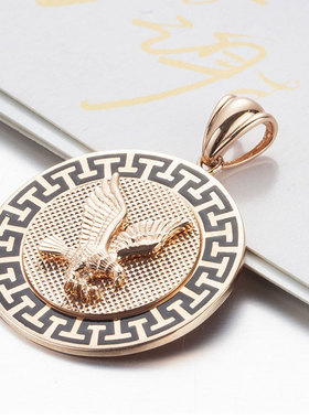 俄罗斯585紫金镀14K玫瑰金圆盘鹰牌吊坠项链女款简约精美轻奢项链