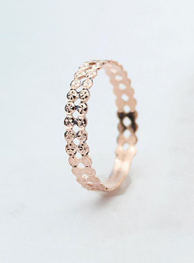 俄罗斯585紫金双排满天星戒指女镀14k玫瑰金韩版彩金指环气质精美