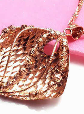 俄罗斯585紫金镀14k玫瑰金豪华时尚经典菱形项链吊坠女款气质礼物