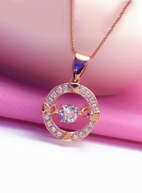 俄罗斯585紫金灵动吊坠项链玫瑰金时尚百搭女款高档简约ins锁骨链