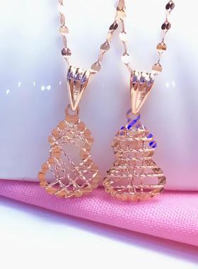 俄罗斯585紫金镀14k玫瑰金女时尚韩版拉丝葫芦项链精致百搭高级感