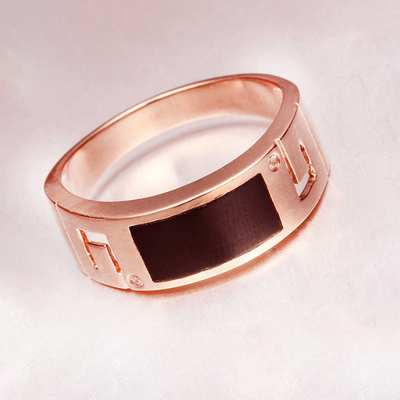 俄罗斯585紫金彩金18K玫瑰金简约复古黑色戒指高颜值女开口可调节