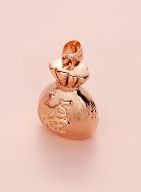 俄罗斯585紫金双面金币福字钱袋吊坠玫瑰金项链送礼物简约ins礼物