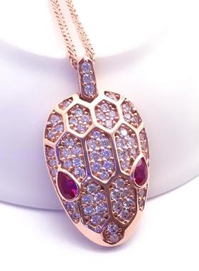 俄罗斯585紫金镀18K玫瑰金镶嵌锆石蛇形吊坠女时尚豪华气质锁骨链