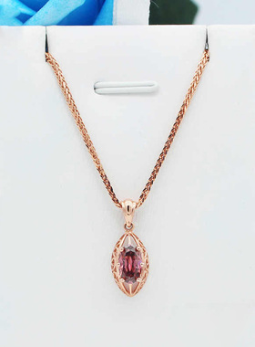 俄罗斯585紫金镶红宝石菱形吊坠玫瑰金14K镶嵌饰品轻奢气质高级感