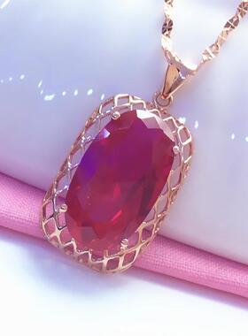 俄罗斯585紫金大气时尚奢华女镶嵌红宝石吊坠镀14k玫瑰金洋气饰品