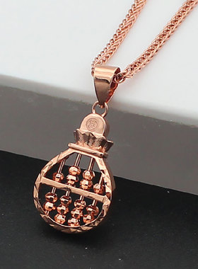 俄罗斯585紫金葫芦算盘吊坠女士镀14K玫瑰金精致时尚锁骨链高级感