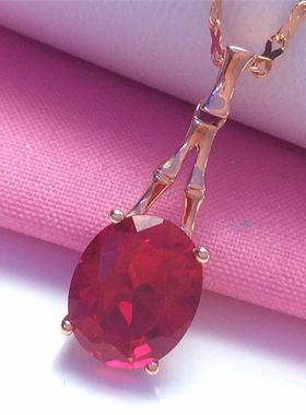 俄罗斯585紫金镀14k玫瑰金镶嵌椭圆红宝石吊坠时尚简约女耳饰礼物
