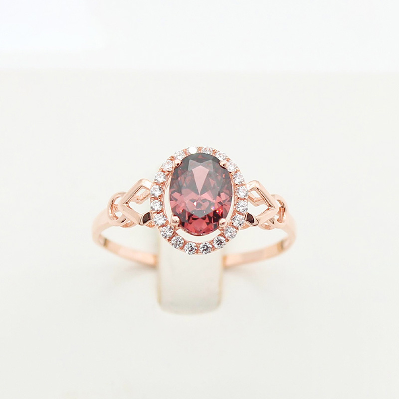 俄罗斯585紫金镀18K彩金女时尚镶嵌红宝石气质精美玫瑰金个性戒指