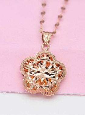 俄罗斯585紫金女款时尚潮流镂空小花吊坠镀14k玫瑰金简约项链百搭