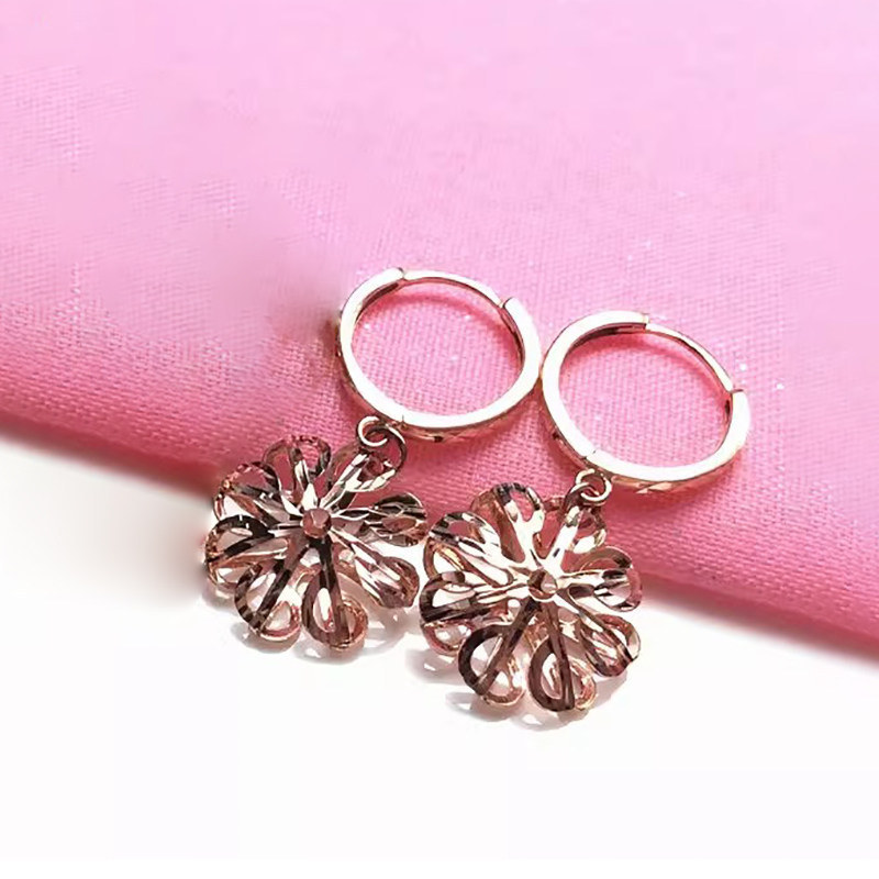 俄罗斯镀18k彩金立体镂空花耳环时尚潮流耳饰品女款气质优雅ins风