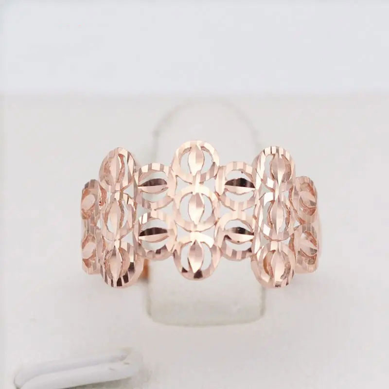 俄罗斯585紫金时尚宽版戒指玫瑰金镀14K气质个性时尚简约小众送礼