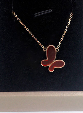 俄罗斯585紫金红色蝴蝶项链女镀14K玫瑰金韩版气质设计锁骨链礼物
