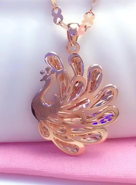 俄罗斯585紫金民族风项链女镀18K玫瑰金闪亮孔雀吊坠精致优雅礼物