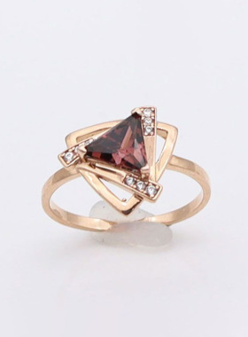 俄罗斯闪亮时尚菱形戒指镀玫瑰金镶嵌褐色宝石锆石戒指