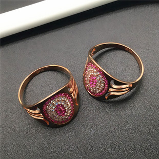 俄罗斯585紫金女欧洲时尚气质镀18k玫瑰金精美大气红宝石戒指饰品