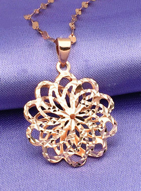 俄罗斯585紫金镀14K玫瑰金豪华镂空花朵吊坠女士高端简约流苏套链