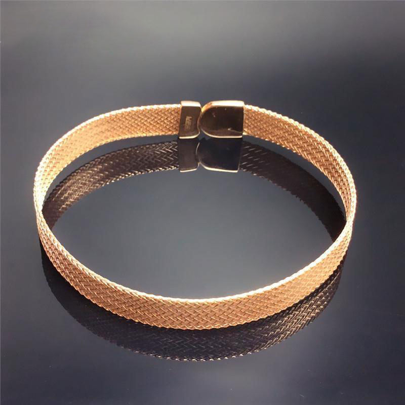 俄罗斯镀玫瑰金冷淡风时尚潮流气质宽版网格手链简约女士欧美礼物