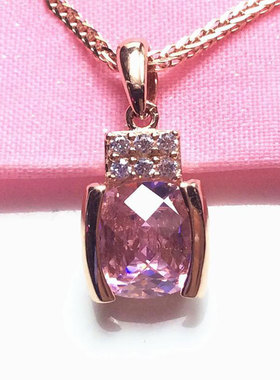 俄罗斯585紫金女款气质镀14k玫瑰金几何吊坠百搭奢华镶嵌锆石项链