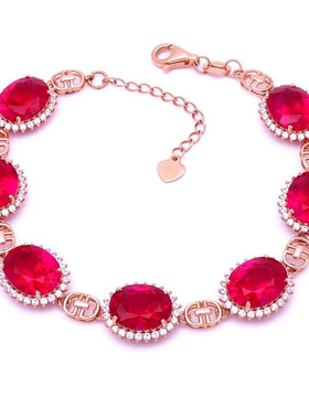 俄罗斯简约时尚潮流镀玫瑰金洋气女士简约百搭红石椭圆手链高级感