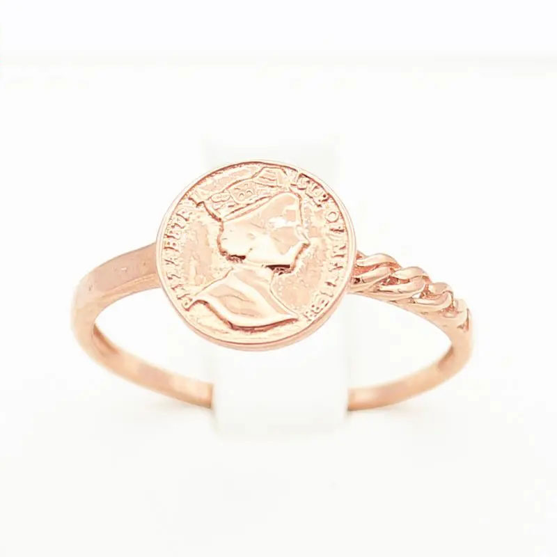 俄罗斯585紫金女王圆牌戒指女ins风复古个性气质玫瑰金开口可调节