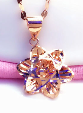 俄罗斯585紫金灵动几何吊坠玫瑰金彩金百搭锁骨链女士项链ins礼物