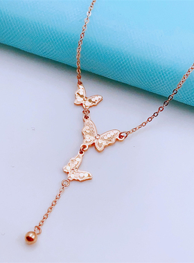 俄罗斯镀玫瑰金蝴蝶项链时尚潮流高级感气质饰品高级感