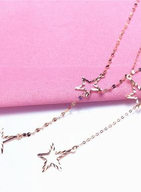 俄罗斯585紫金镀14k欧美时尚玫瑰金百搭五角星项链饰品锁骨链礼物