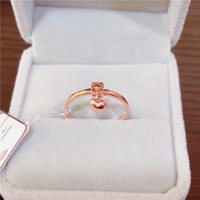 俄罗斯585紫金玫瑰金时尚洋气坠珠爱心开口可调节戒指镀18K彩金女