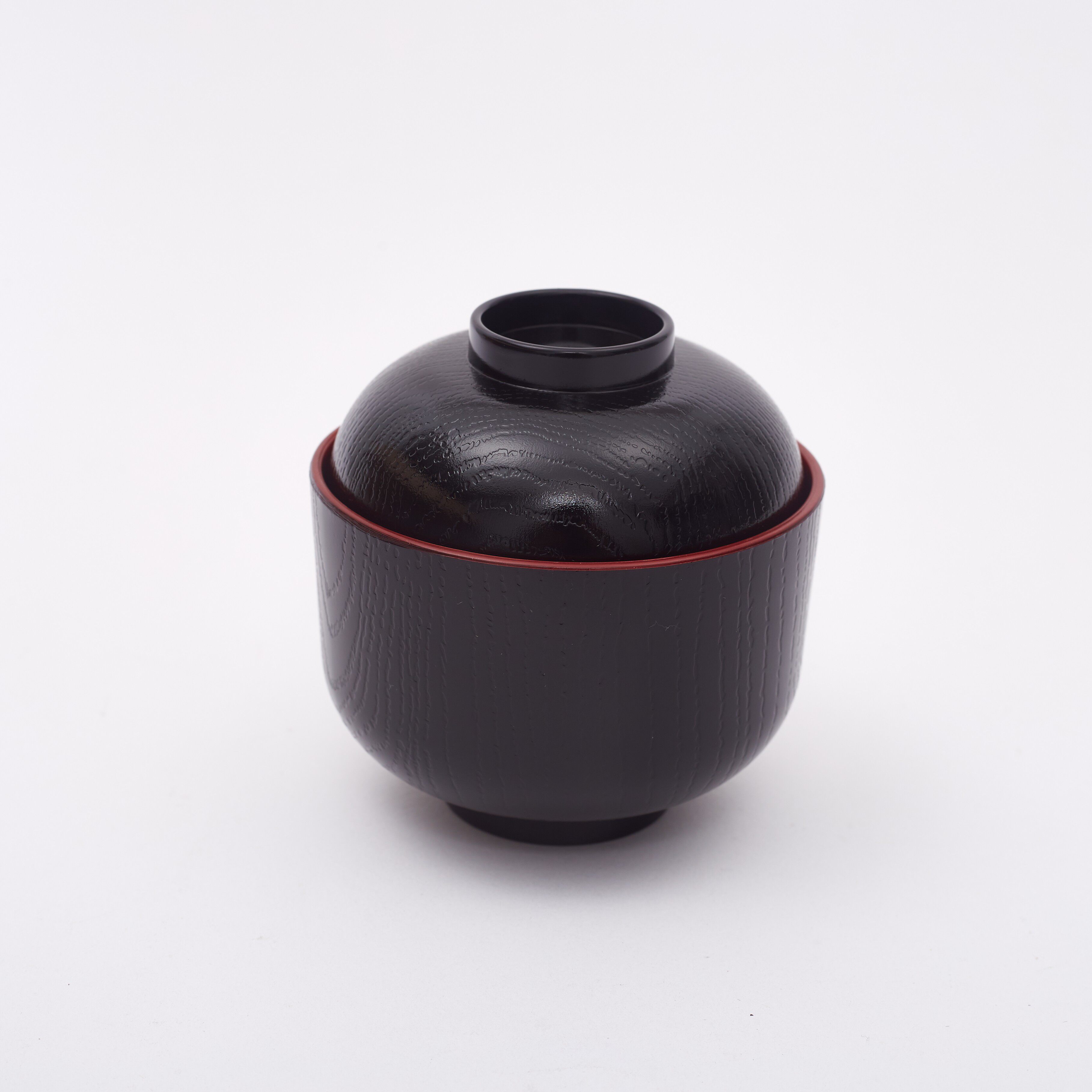 日式味噌带盖外黑内红汤碗