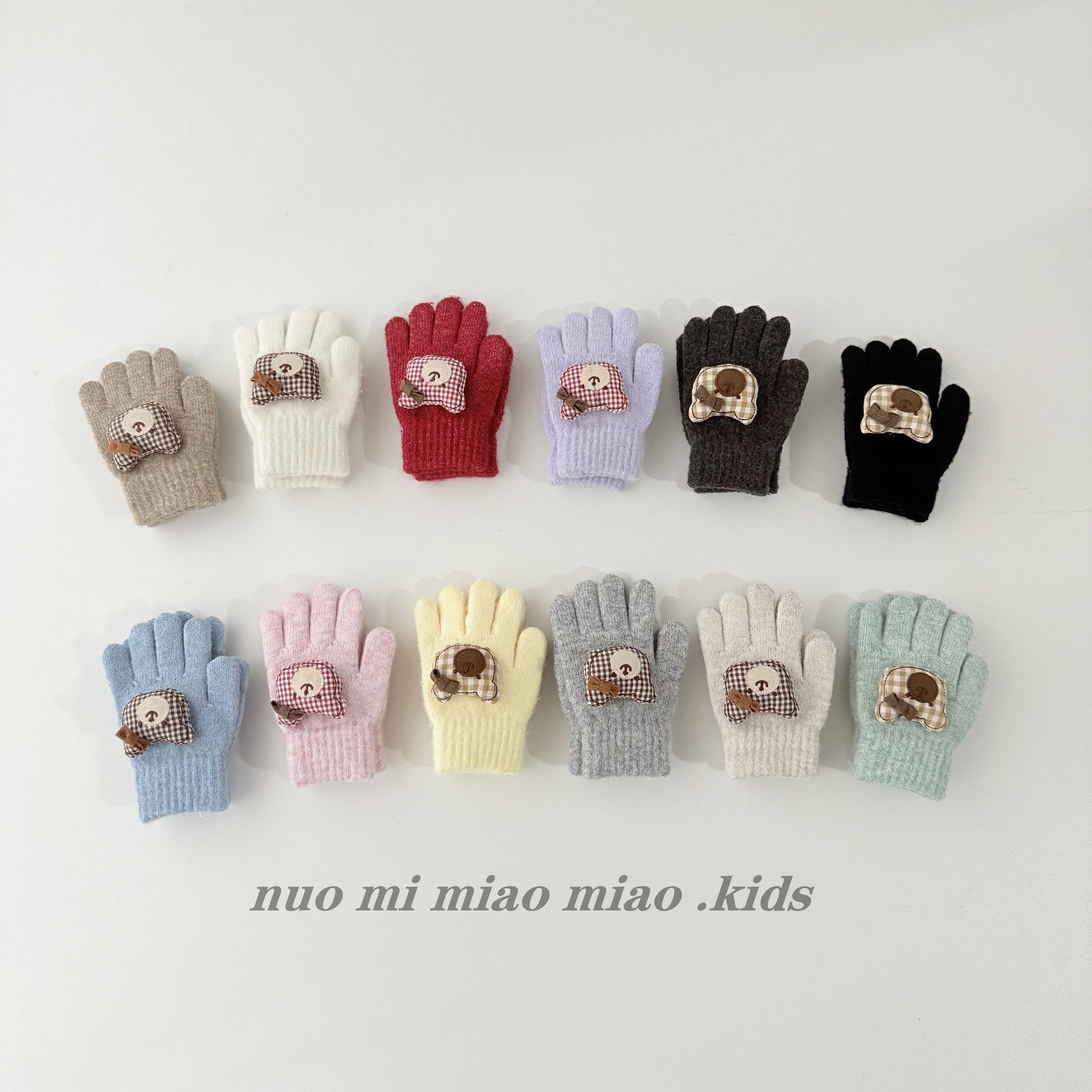 儿童手套冬季宝宝手套分指韩版针织保暖女童男童全指毛线小熊可爱
