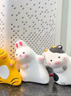 日本陶制招财猫牛虎桌面摆件礼物