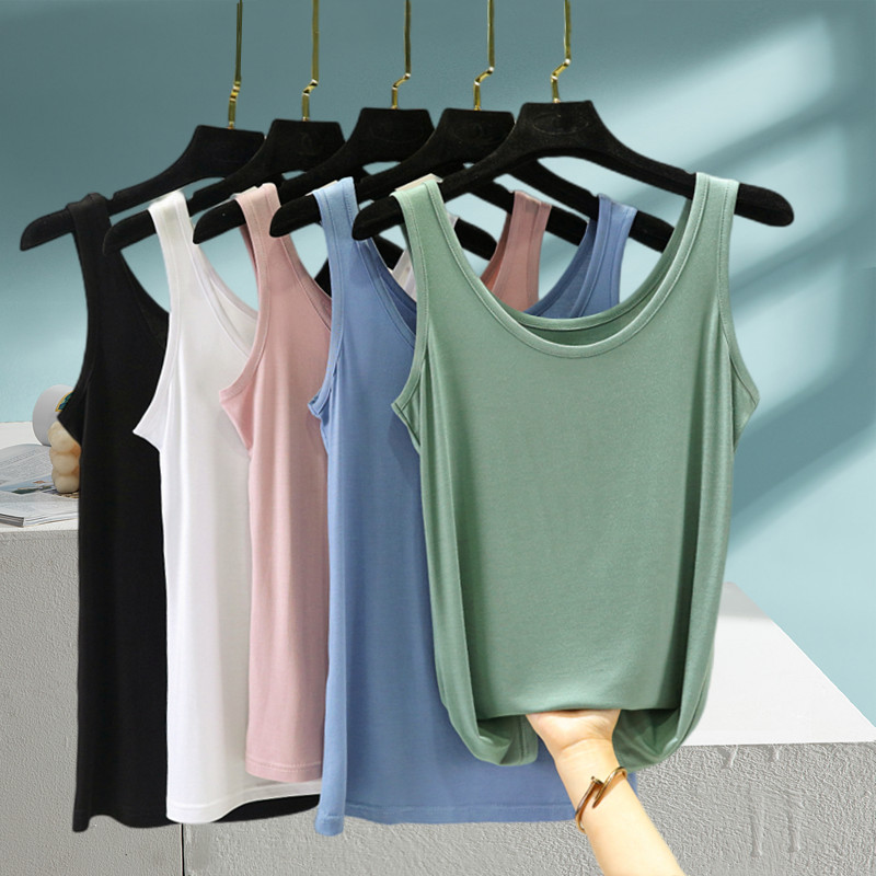 2023女夏U领莫代尔吊带背心薄款大码圆领内搭打底衫外穿无袖上衣